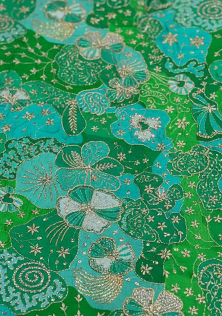 Emerald Green Embroidered Crepe Sharara Set - Indya