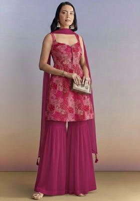 Rani Pink Embroidered Crepe Sharara Set
