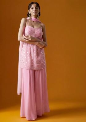 Pink Embroidered Crepe Sharara Set