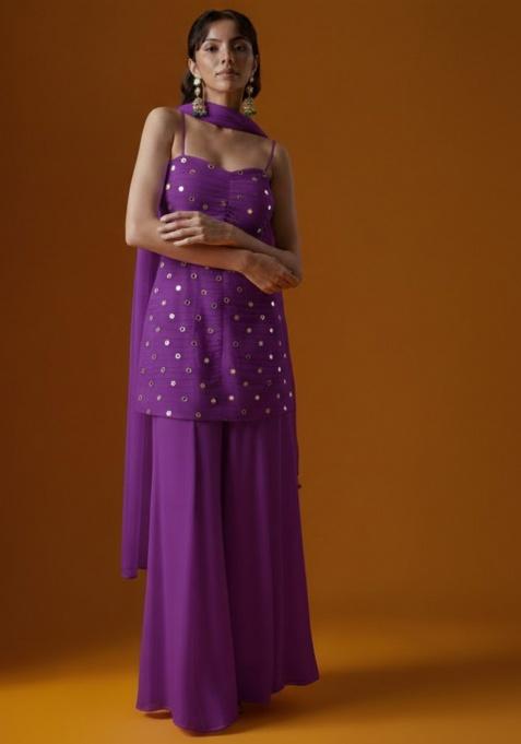 Purple Embroidered Crepe Sharara Set