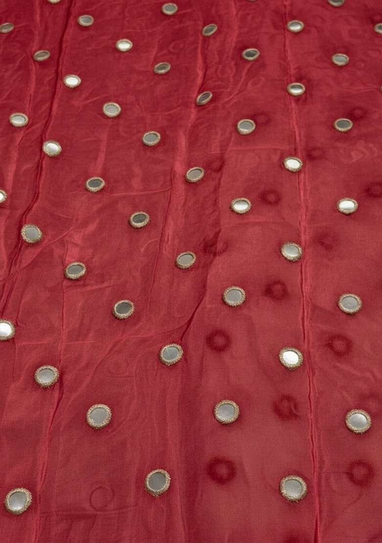 Red Embroidered Crepe Sharara Set - Indya