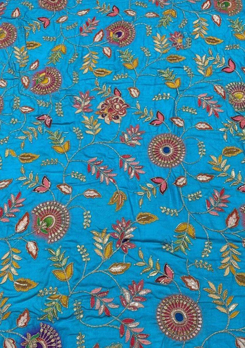 Aqua Blue Embroidered Crepe Sharara Set - Indya