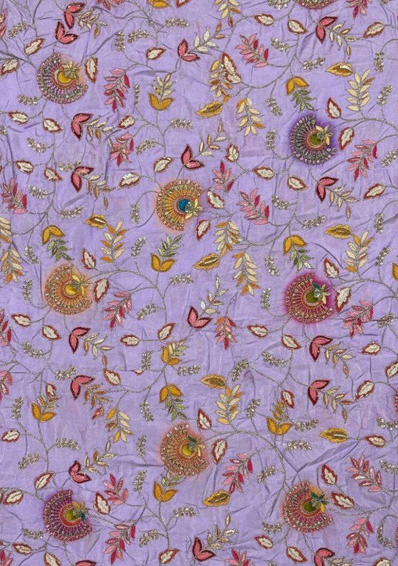 Lavender Embroidered Crepe Sharara Set - Indya