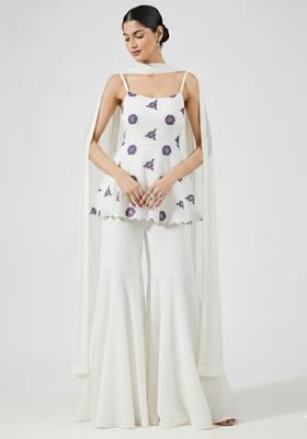 Ivory Embroidered Crepe Sharara Set