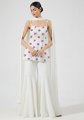 Ivory Embroidered Crepe Sharara Set