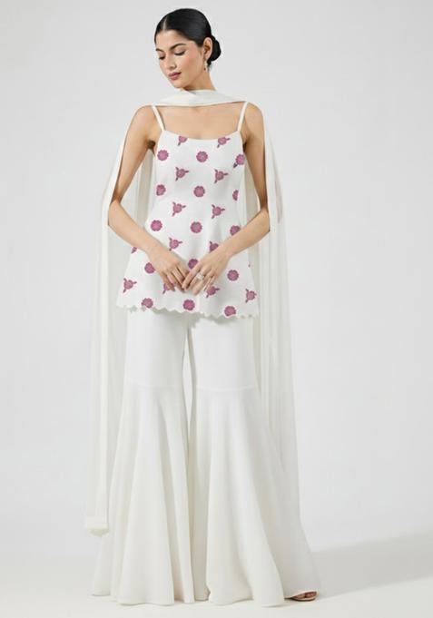 Ivory Embroidered Crepe Sharara Set