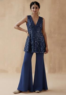 Navy Blue Mirror Georgette Fusion Set