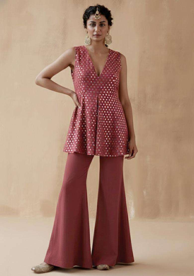 Wine Mirror Georgette Fusion Set - Indya