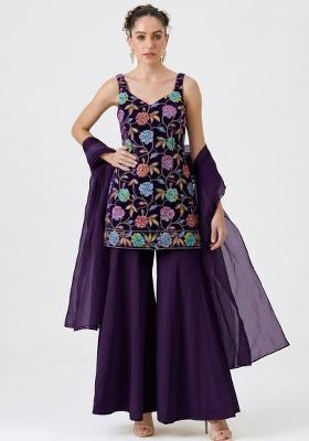 Royal Blue Sequin Crepe Sharara Set