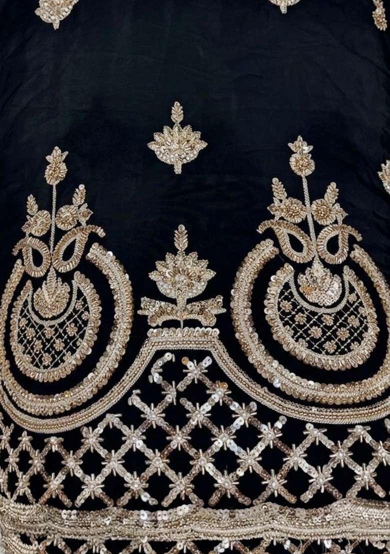 Black Embroidered Crepe Sharara Set - Indya