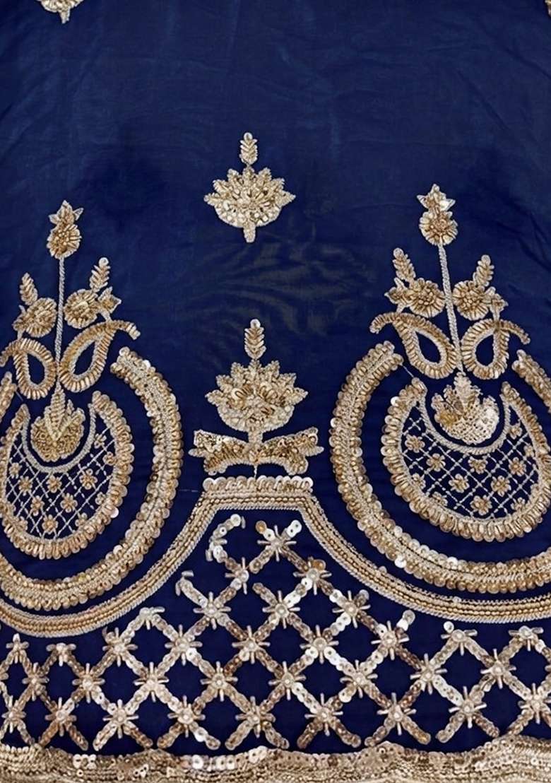 Blue Embroidered Crepe Sharara Set - Indya