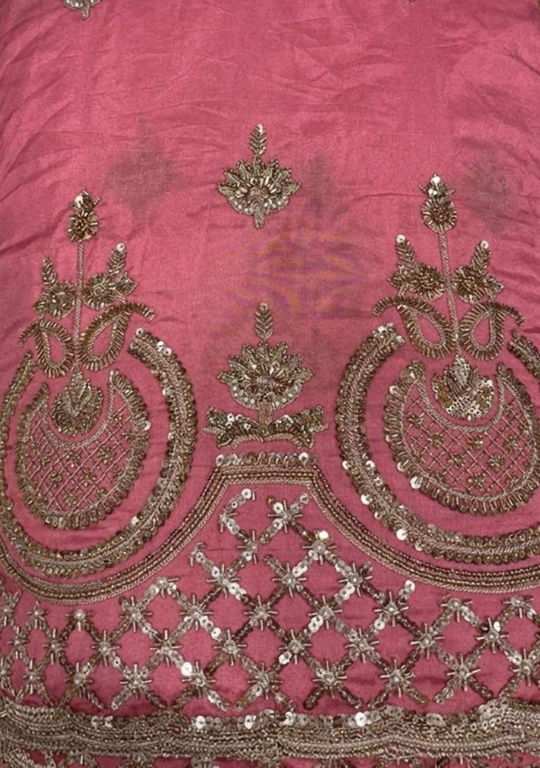Pink Embroidered Crepe Sharara Set - Indya