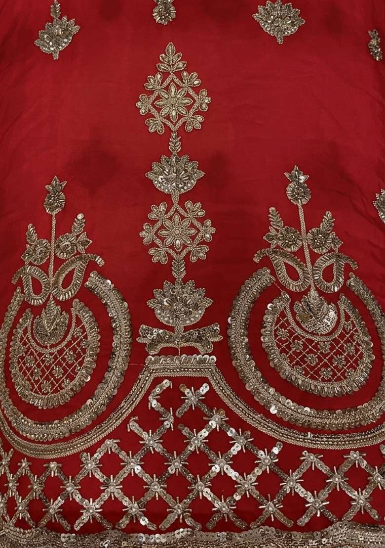 Red Embroidered Crepe Sharara Set - Indya