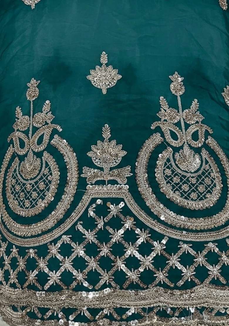 Teal Embroidered Crepe Sharara Set - Indya