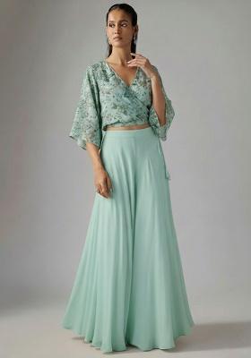 Mint Green Embroidered Crepe Fusion Set