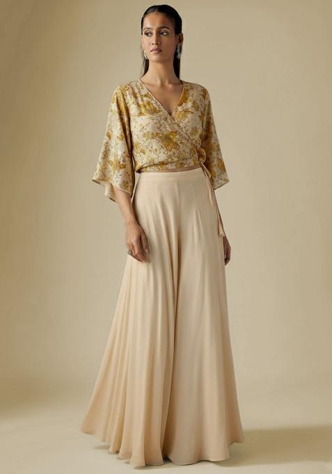 Cream Embroidered Crepe Fusion Set