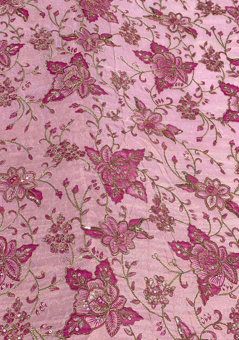 Soft Pink Embroidered Crepe Fusion Set - Indya