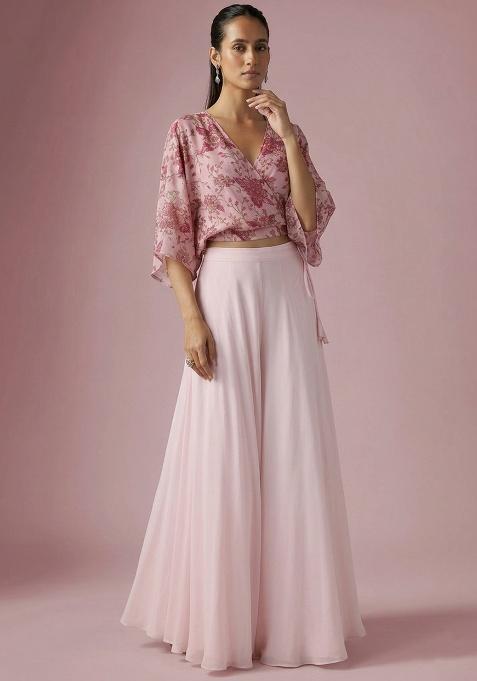 Soft Pink Embroidered Crepe Fusion Set