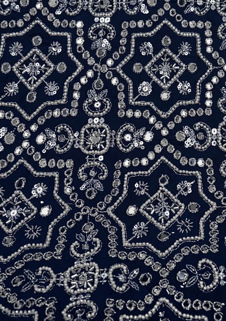 Blue Embroidered Net Sharara Set - Indya