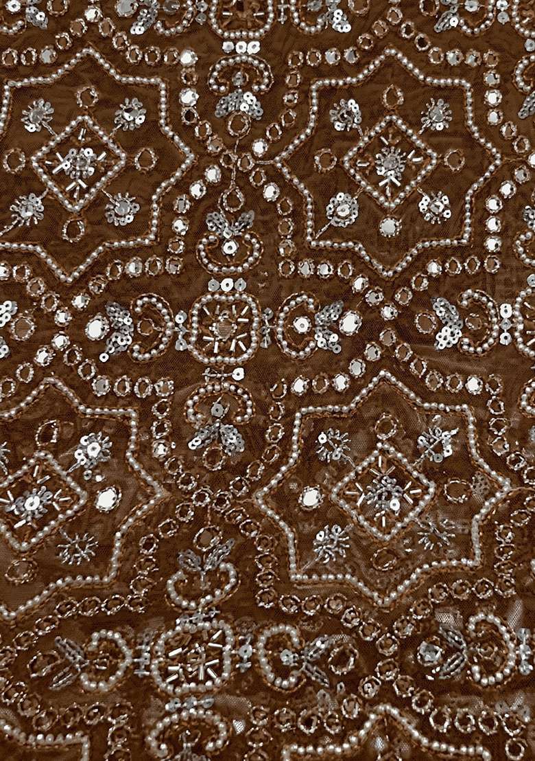 Brown Embroidered Net Sharara Set - Indya