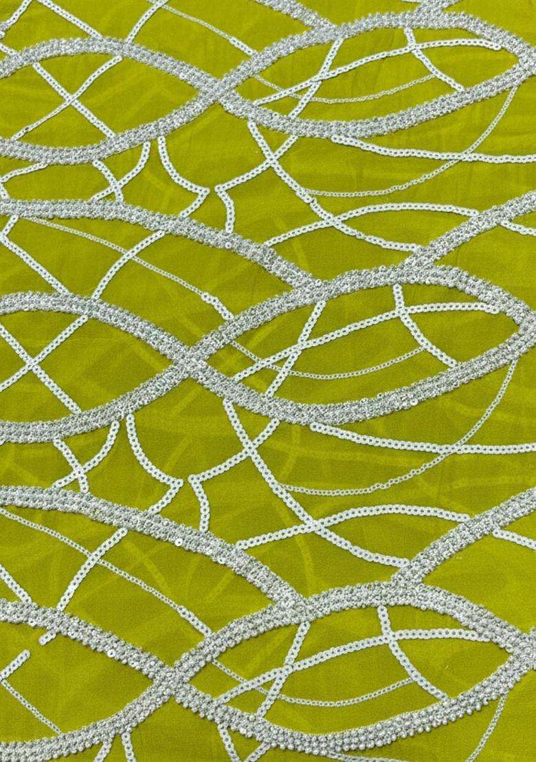 Lime Green Embroidered Georgette Fusion Set - Indya