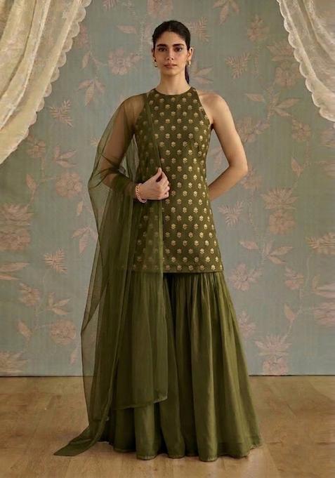 Olive Chanderi Sharara Set