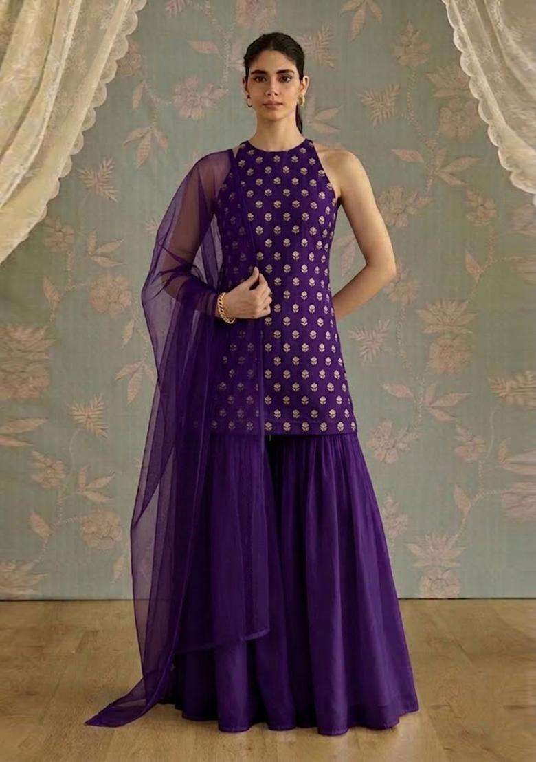 Purple Chanderi Sharara Set - Indya