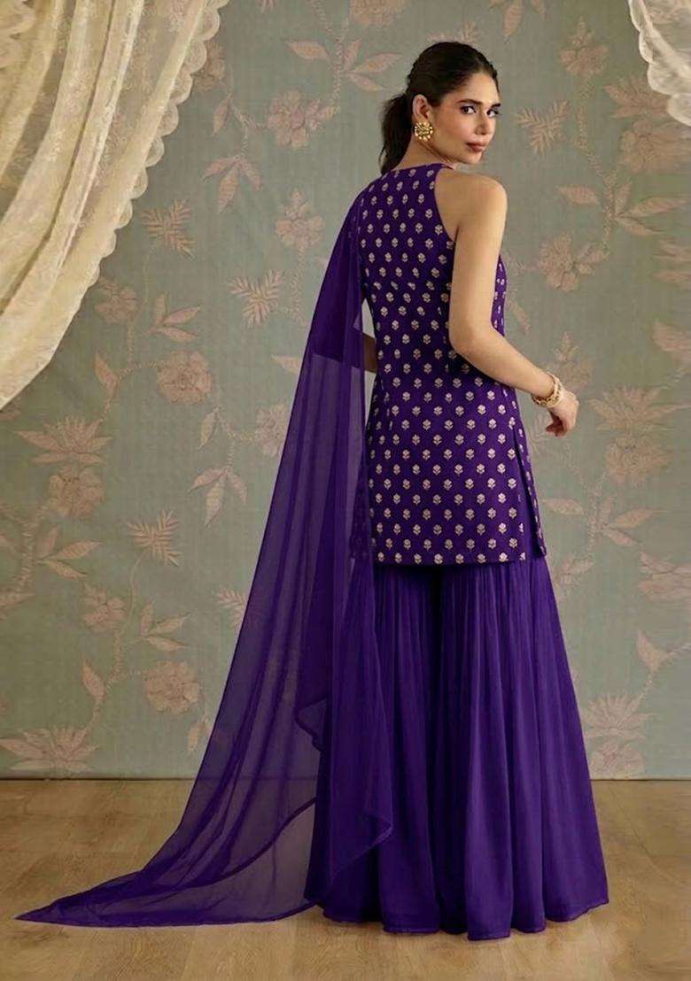 Purple Chanderi Sharara Set - Indya