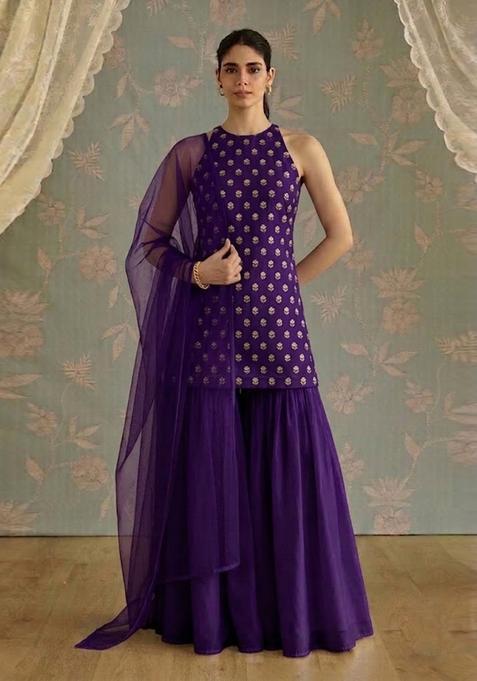 Purple Chanderi Sharara Set