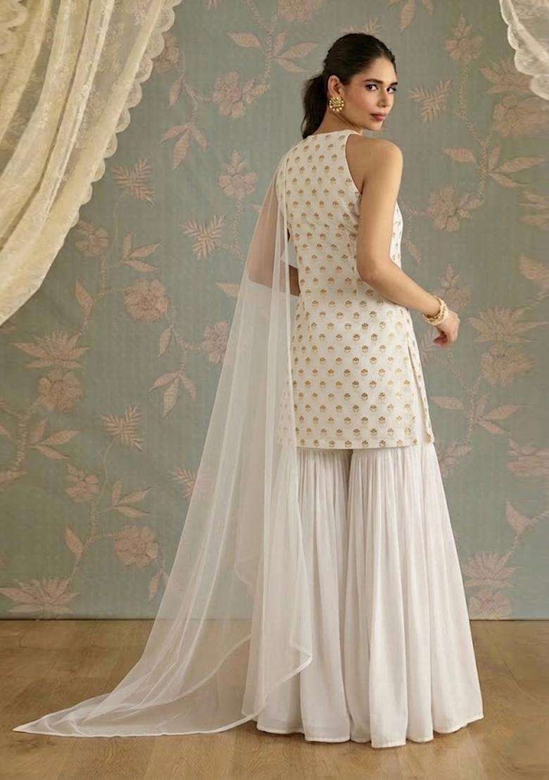 White Chanderi Sharara Set - Indya