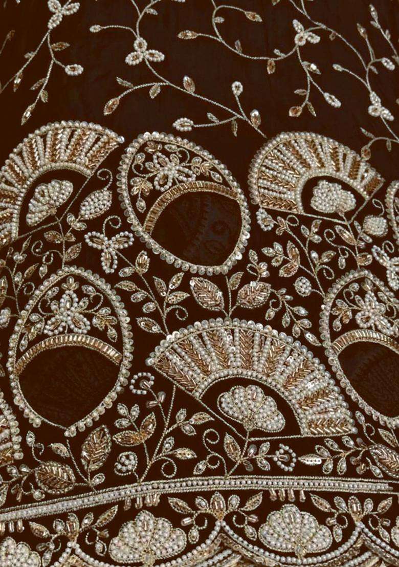 Chocolate Brown Embroidered Crepe Sharara Set - Indya