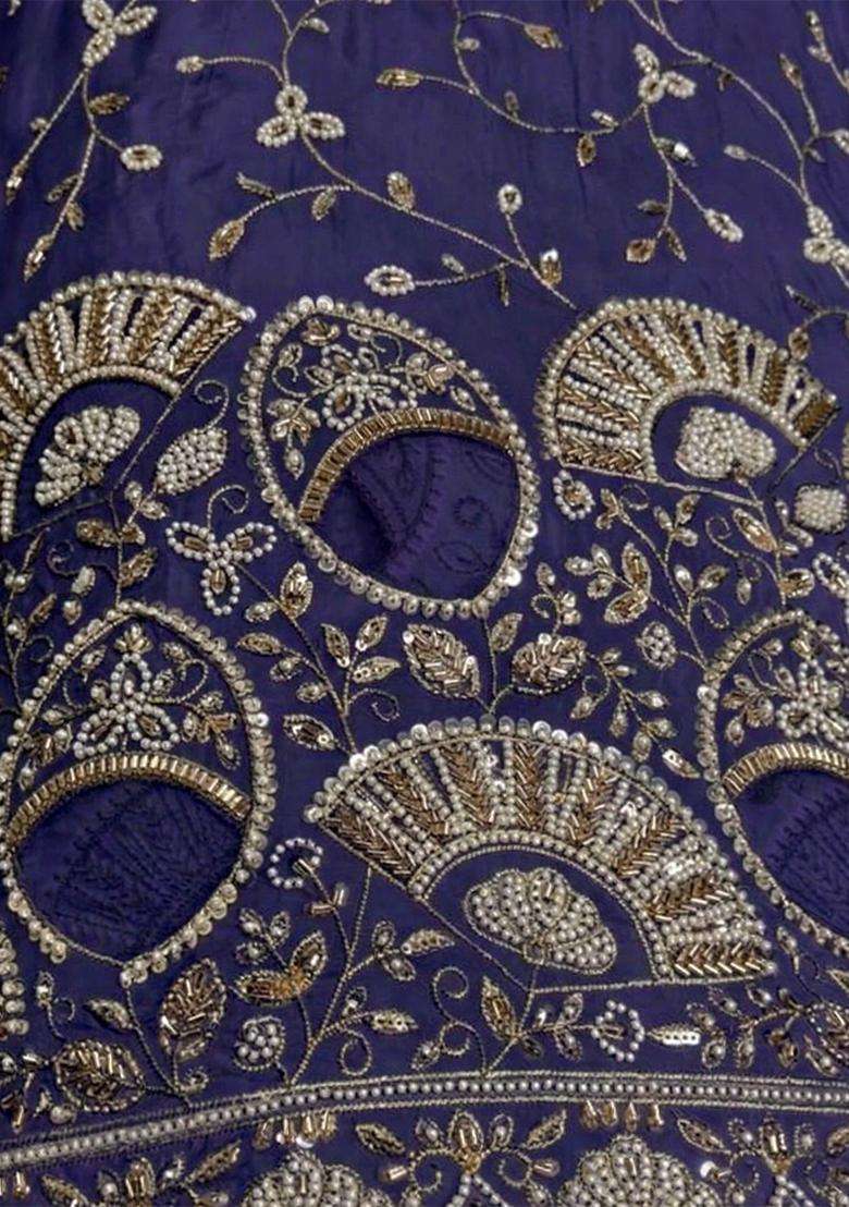 Purple Embroidered Crepe Sharara Set - Indya