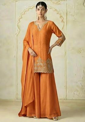Orange Chinon Sharara Set