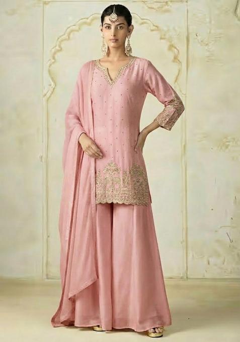 Pink Chinon Sharara Set