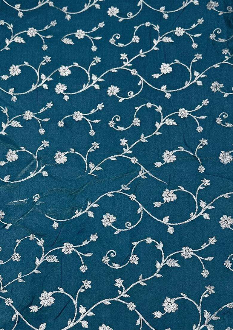 Steel Blue Tissue Anarkali With Dupatta - Indya