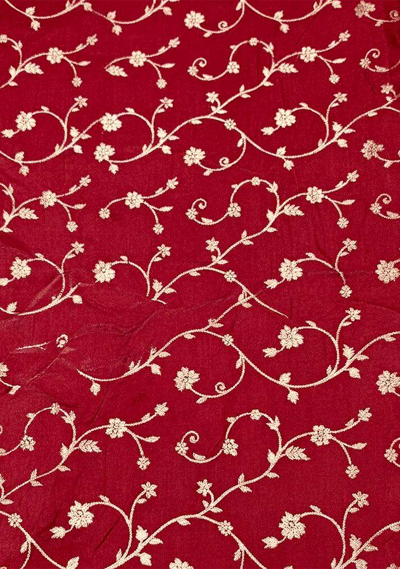 Red Tissue Anarkali With Dupatta - Indya