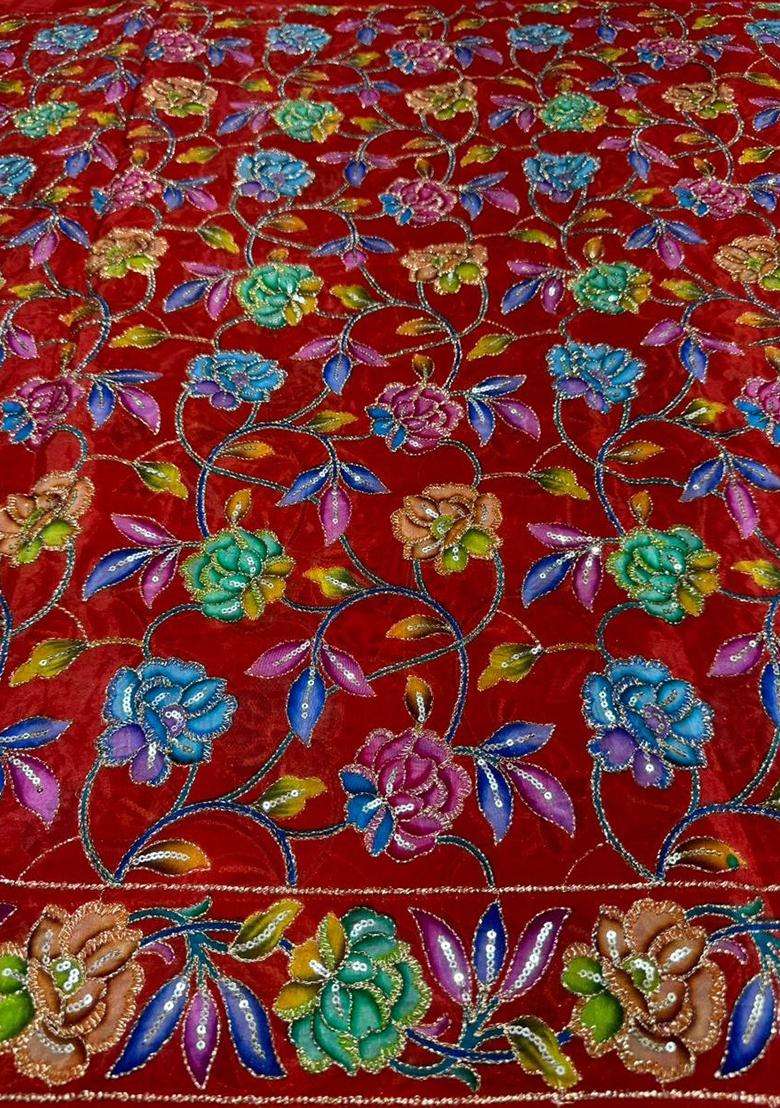 Red Sequin Crepe Sharara Set - Indya