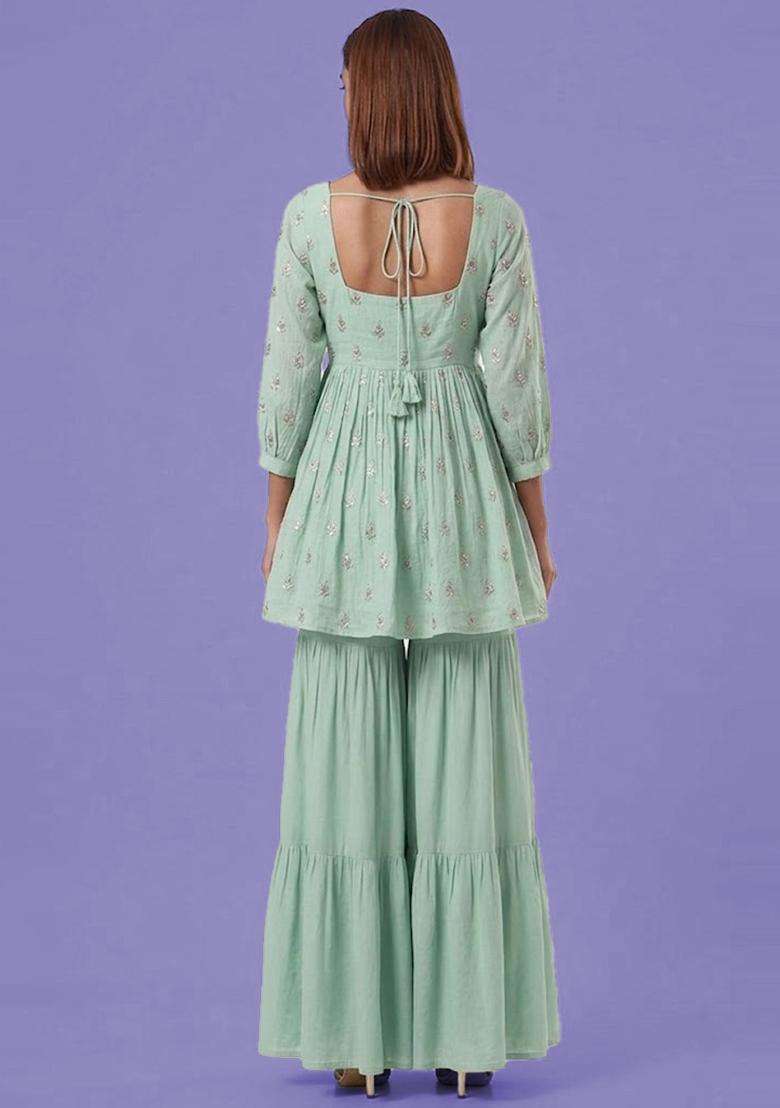 Lavender Printed Silk Sharara Set - Indya