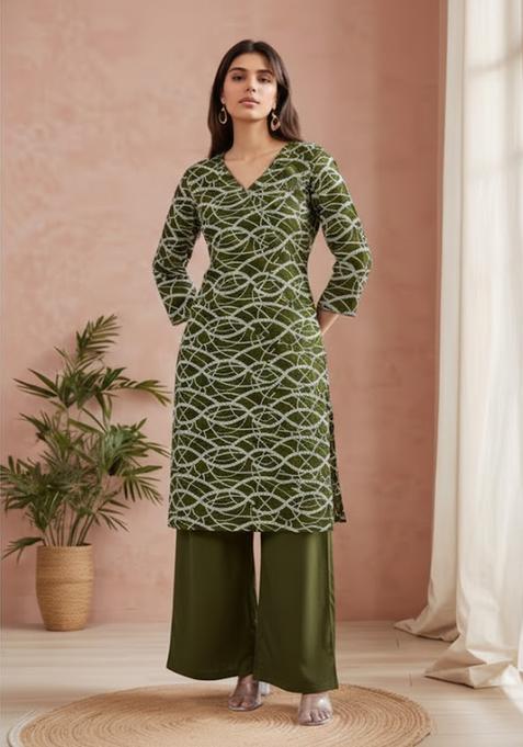 Green Embroidered Georgette Kurta Set