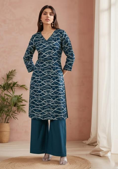 Teal Embroidered Georgette Kurta Set