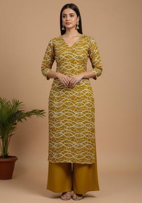 Mustard Embroidered Georgette Kurta Set