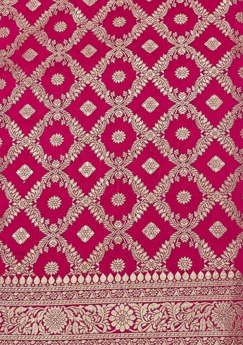 Hot Pink Silk Anarkali With Dupatta - Indya