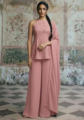 Rose Pink Sequin Shimmer Sharara Set