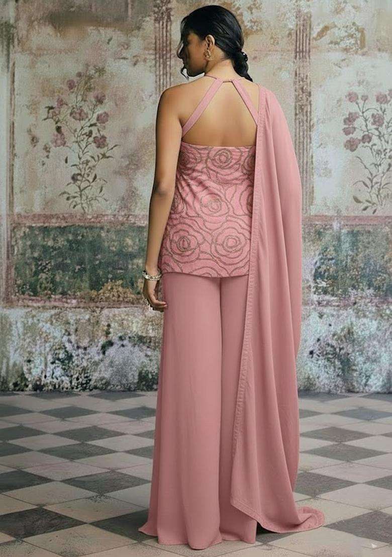 Rose Pink Sequin Shimmer Sharara Set - Indya