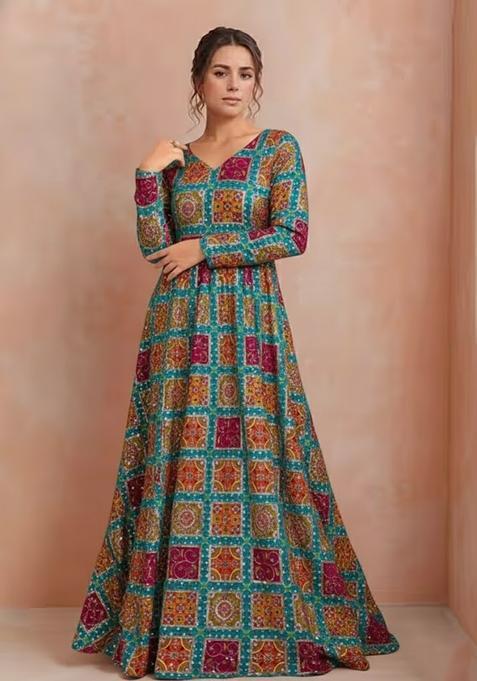 Multicolor Sequin Crepe Anarkali