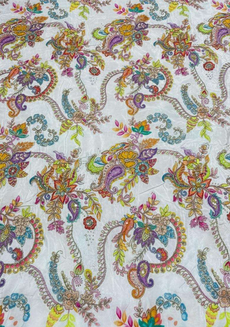 White Embroidered Crepe Sharara Set - Indya