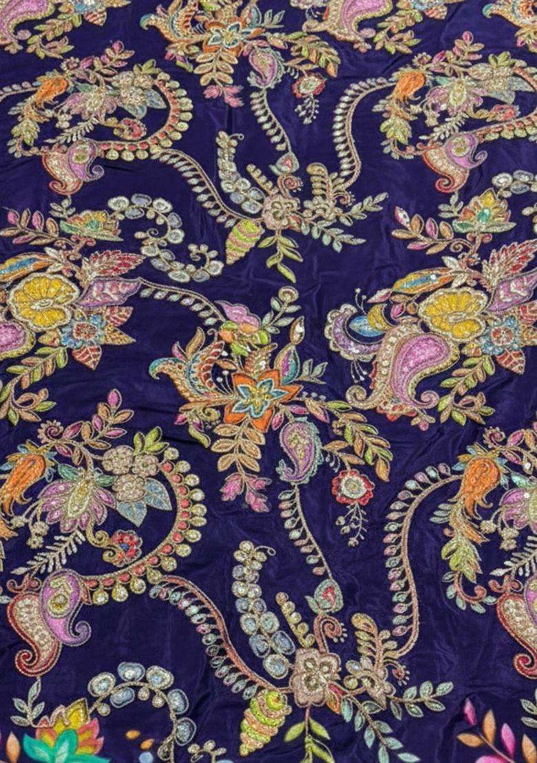 Purple Embroidered Crepe Sharara Set - Indya