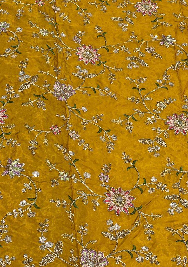 Yellow Embroidered Crepe Kurta Set - Indya