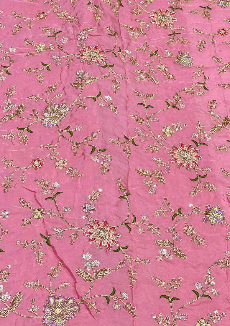 Pink Embroidered Crepe Kurta Set - Indya