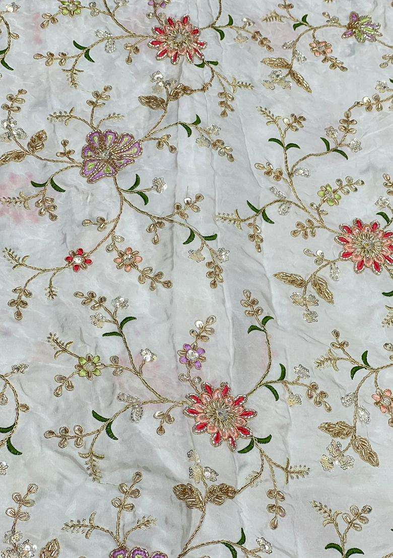 White Embroidered Crepe Kurta Set - Indya
